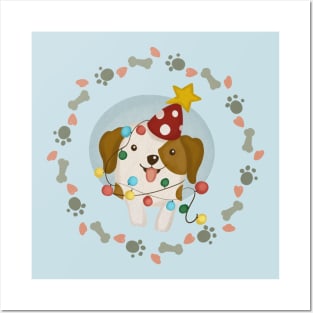 Puppy Christmas Wreath Posters and Art